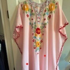Long Embroidered Pink Caftan
